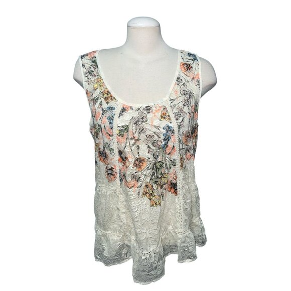 New Directions Womens Floral Embroidered Lace Sleeveless Top Ivory Multicolor Si - Picture 2 of 11